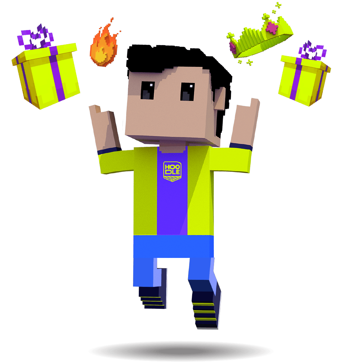 Hoodle character with gifts and rewards